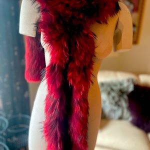 Real dyed silver fox with cashmere insert natural fur red long scarf